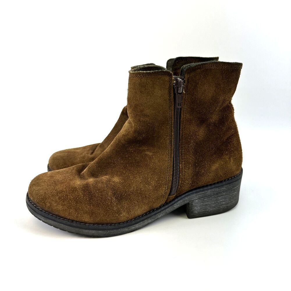 Naot Wander Ankle Boot Brushed Seal‎ Brown Suede Bootie  Side Zip Womens 38 US 7